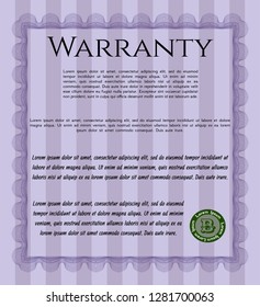 Violet Retro Warranty Certificate template. Complex background. Lovely design. Customizable, Easy to edit and change colors. 
