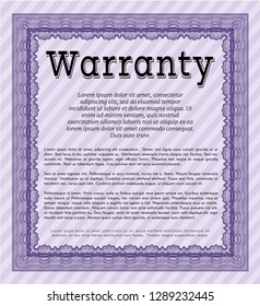 Violet Retro Warranty Certificate template. Vector illustration. With guilloche pattern and background. Good design. 