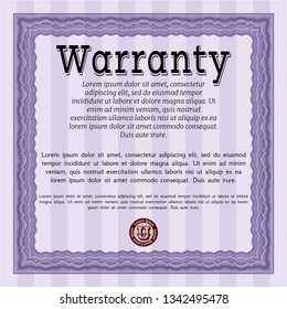 Violet Retro Warranty Certificate template. Printer friendly. Sophisticated design. Detailed. 