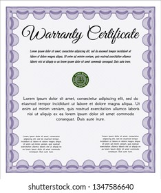 Violet Retro Warranty Certificate template. Customizable, Easy to edit and change colors. With complex linear background. Beauty design. 