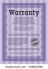 Violet Retro Warranty Certificate template. With linear background. Elegant design. Vector illustration. 