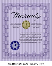 Violet Retro Warranty Certificate template. With quality background. Detailed. Superior design. 