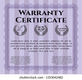 Violet Retro Warranty Certificate template. Complex background. Vector illustration. Excellent design. 