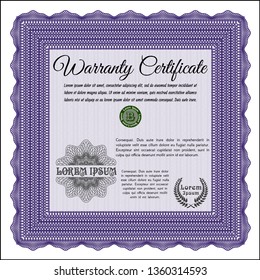 Violet Retro Warranty Certificate template. Printer friendly. Detailed. Nice design. 