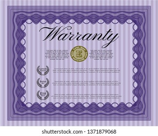 Violet Retro Warranty Certificate template. Sophisticated design. Complex background. Detailed. 