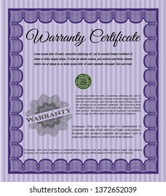 Violet Retro Warranty Certificate template. Detailed. Printer friendly. Sophisticated design. 