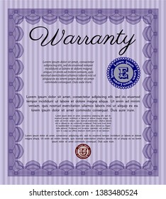 Violet Retro Warranty Certificate template. Perfect design. With complex background. Detailed. 