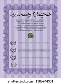 Violet Retro Warranty Certificate template. Nice design. Vector illustration. With complex background. 