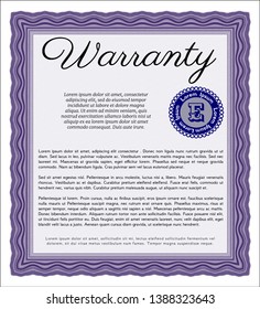 Violet Retro Warranty Certificate template. Money style design. With great quality guilloche pattern. Vector illustration. 