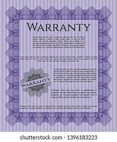 Violet Retro Warranty Certificate template. Printer friendly. Elegant design. Detailed. 