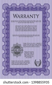 Violet Retro Warranty Certificate template. With background. Money Pattern. Customizable, Easy to edit and change colors. 