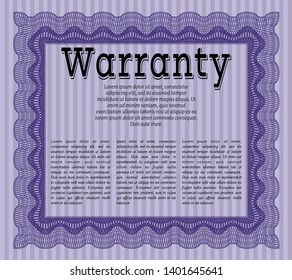 Violet Retro Warranty Certificate template. With quality background. Customizable, Easy to edit and change colors. Nice design. 