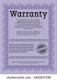 Violet Retro Warranty Certificate template. Money Pattern. Easy to print. Vector illustration. 
