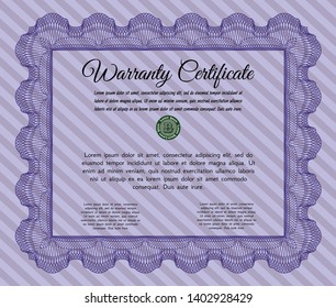 Violet Retro Warranty Certificate template. Modern design. Customizable, Easy to edit and change colors. With linear background. 
