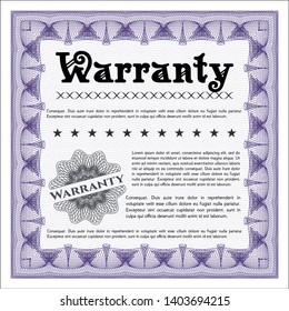 Violet Retro Warranty Certificate template. Money Pattern. Vector illustration. With great quality guilloche pattern. 