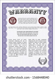 Violet Retro Warranty Certificate template. Printer friendly. Customizable, Easy to edit and change colors. Money style design. 