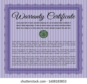 Violet Retro Warranty Certificate template. Detailed. With guilloche pattern. Artistry design. 