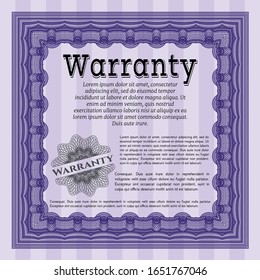 Violet Retro Warranty Certificate template. Artistry design. Detailed. With complex background. 