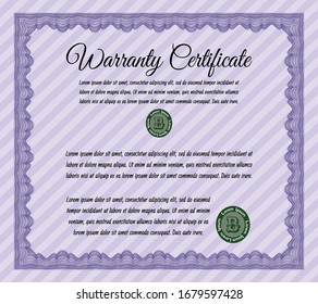 Violet Retro Warranty Certificate template. Excellent design. Customizable, Easy to edit and change colors. With complex background. 