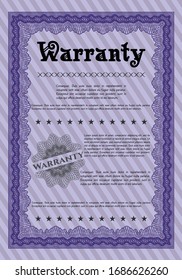 Violet Retro Warranty Certificate template. With guilloche pattern and background. Customizable, Easy to edit and change colors. Sophisticated design. 