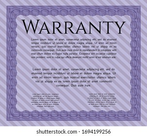 Violet Retro Warranty Certificate template. Detailed. With guilloche pattern and background. Retro design. 
