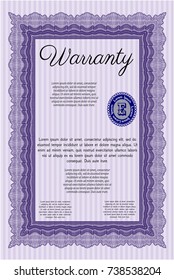 Violet Retro Warranty Certificate template. With great quality guilloche pattern. Detailed. Money design. 