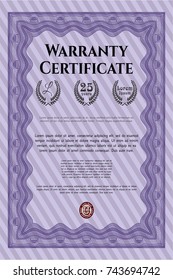 Violet Retro Warranty Certificate template. Artistry design. Customizable, Easy to edit and change colors. With great quality guilloche pattern. 