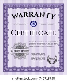 Violet Retro Warranty Certificate template. Complex background. Detailed. Perfect design. 