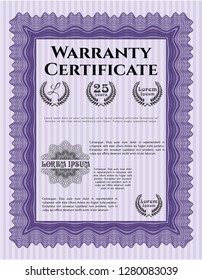 Violet Retro Warranty template. Artistry design. Vector illustration. Easy to print. 