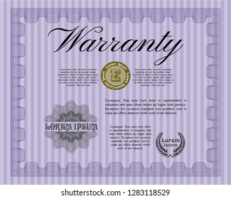 Violet Retro Warranty template. With background. Nice design. Detailed. 