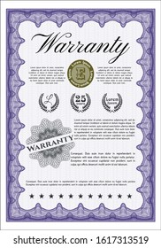 Violet Retro Warranty template. With background. Vector illustration. Good design. 