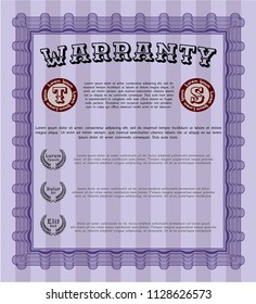 Violet Retro Warranty template. With complex linear background. Detailed. Perfect design. 