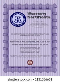 Violet Retro Warranty template. With complex linear background. Customizable, Easy to edit and change colors. Excellent design. 