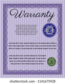 Violet Retro Warranty template. With complex linear background. Detailed. Nice design. 