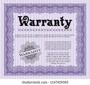 Violet Retro Warranty template. With complex linear background. Vector illustration. Money design. 