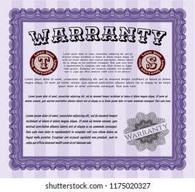 Violet Retro Warranty template. With complex linear background. Vector illustration. Money Pattern. 