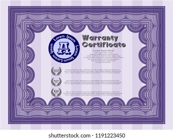 Violet Retro Warranty template. With complex linear background. Nice design. Vector illustration. 