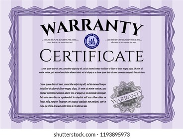 Violet Retro Warranty template. With complex background. Detailed. Superior design. 
