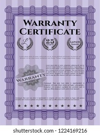 Violet Retro Warranty template. With complex linear background. Modern design. Customizable, Easy to edit and change colors. 