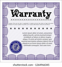 Violet Retro Warranty template. With complex linear background. Vector illustration. Perfect design. 