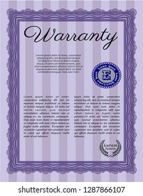 Violet Retro Warranty template. With complex background. Detailed. Beauty design. 