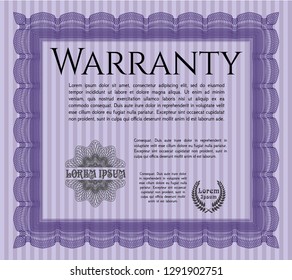 Violet Retro Warranty template. With complex linear background. Good design. Customizable, Easy to edit and change colors. 