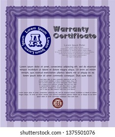 Violet Retro Warranty template. Complex background. Customizable, Easy to edit and change colors. Good design. 
