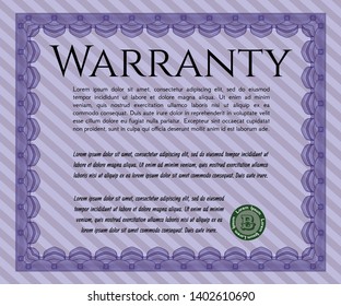 Violet Retro Warranty template. With complex linear background. Vector illustration. Artistry design. 