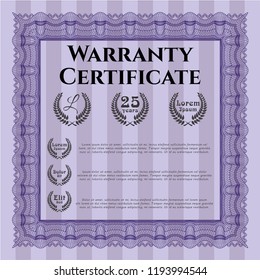 Violet Retro Warranty template. Cordial design. Easy to print. Vector illustration. 