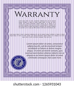 Violet Retro Warranty template. Cordial design. Printer friendly. Vector illustration. 