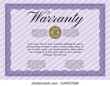 Violet Retro Warranty template. Customizable, Easy to edit and change colors. With background. Money design. 