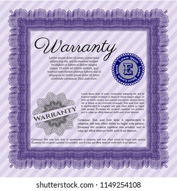 Violet Retro Warranty template. Customizable, Easy to edit and change colors. With guilloche pattern and background. Lovely design. 