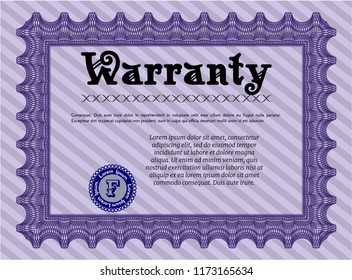 Violet Retro Warranty template. Customizable, Easy to edit and change colors. Printer friendly. Money Pattern design. 
