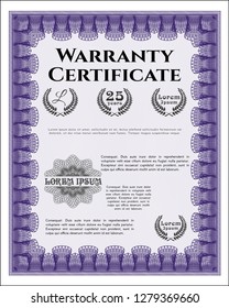 Violet Retro Warranty template. Customizable, Easy to edit and change colors. With guilloche pattern and background. Lovely design. 